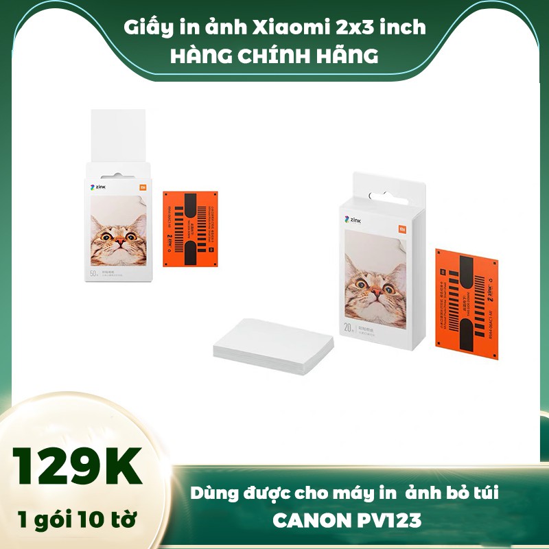 Giấy in ảnh Xiaomi, Canon PV123 Zink 2x3 inch dùng cho máy in ảnh bỏ túi mini 10 tờ