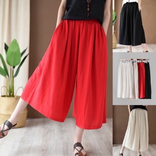 Quần Linen ống rộng chất liệu mùa hè phong cách Nhật