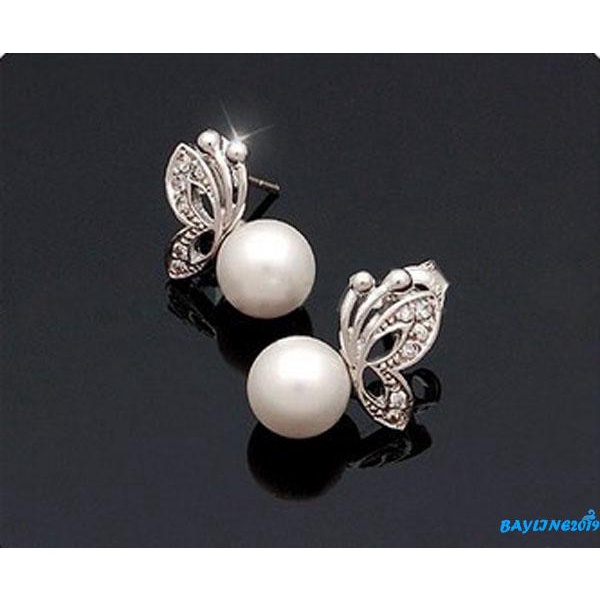 Bông Tai Hình Bướm Đính Đá Ngọc Trai Lấp Lánh Dành Cho Nữ