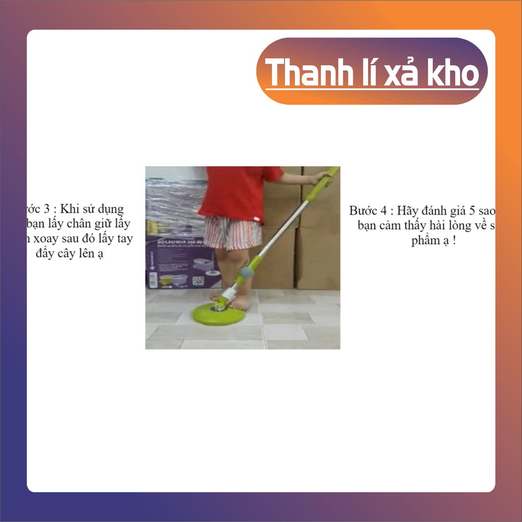 Cây lau nhà 360 độ chổi lau nhà thông minh 360 độ inox thái lan lớn 25cm kèm bông lau cotton.