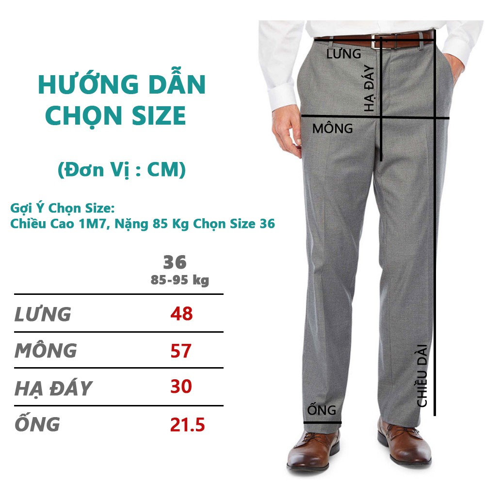 Quần tây nam size 36, Quần âu trung niên công sở ống suông vải chống nhăn xuất Mỹ - FO76 SHOP