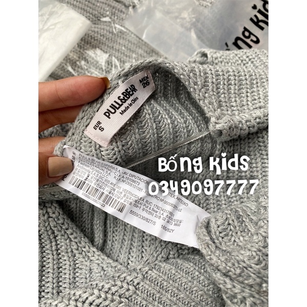 Áo Len Nữ Cổ V Dệt Mắt Xích Dáng Rộng Ghi Xám PB