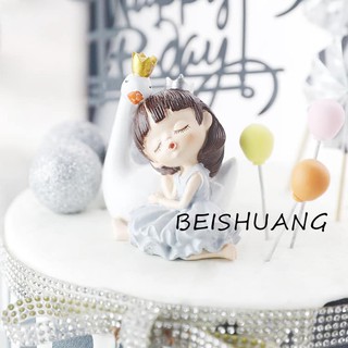 Bé gái ôm thiên nga - trang trí bánh bằng sứ