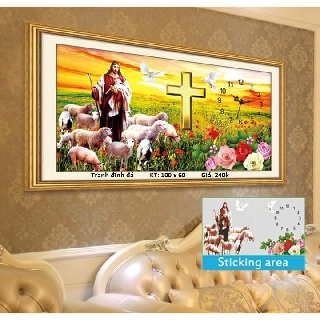 Tranh đính đá đồng hồ chúa Giê-su Y8035 (100 x 60 cm)