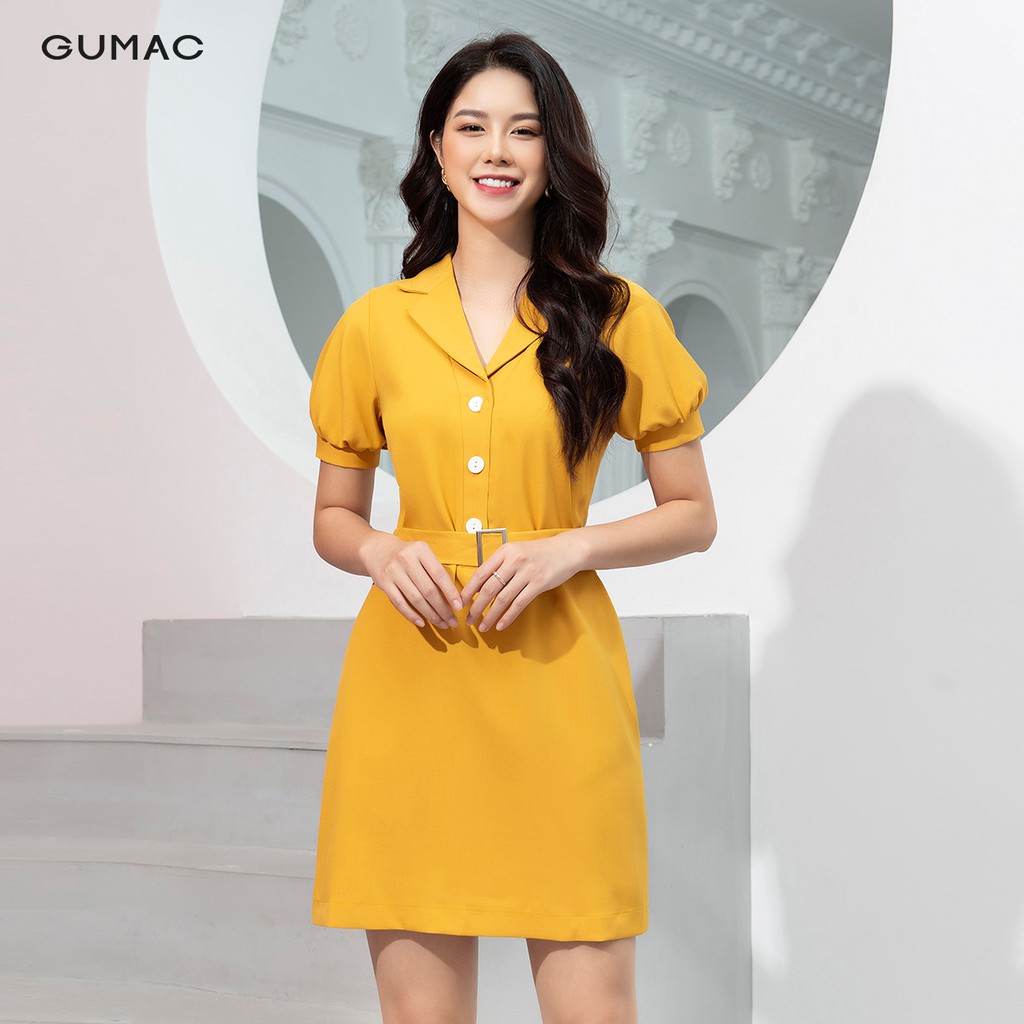 [Mã MABR07062 giảm 8% tối đa 50K đơn từ 249K] Đầm ôm nữ cổ vest đai eo GUMAC DA9241 | BigBuy360 - bigbuy360.vn