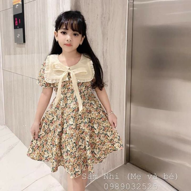 Váy  hoa hồng cổ tiểu thư bé gái