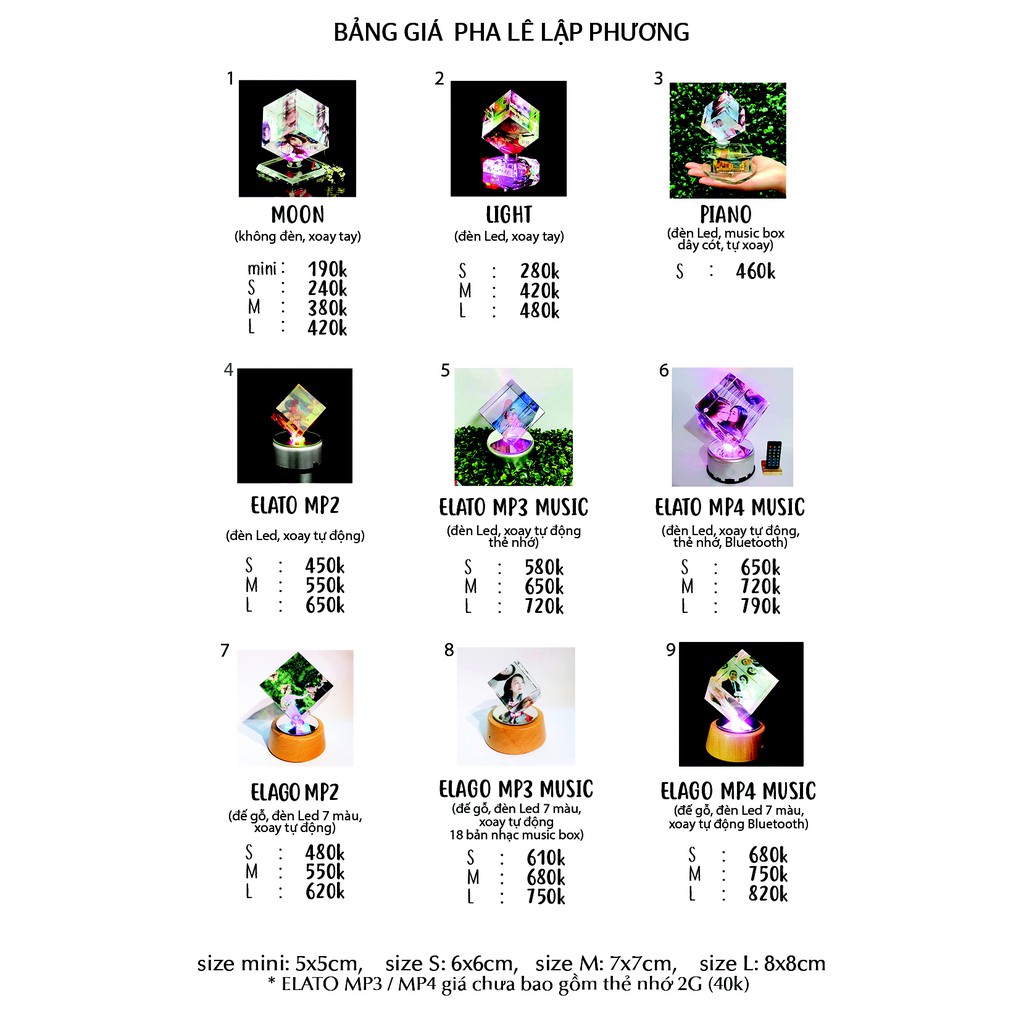 [All] Pha Lê Lập Phương In Hình - Tổng Hợp Tất Cả Các Loại