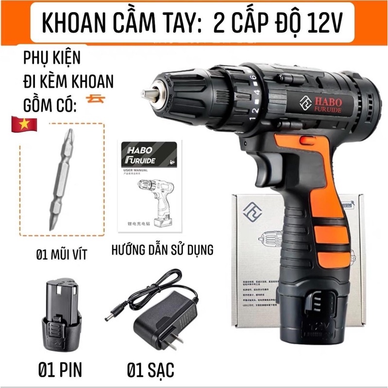 Máy Khoan Tay Bắt Vít - Dùng Pin 12V