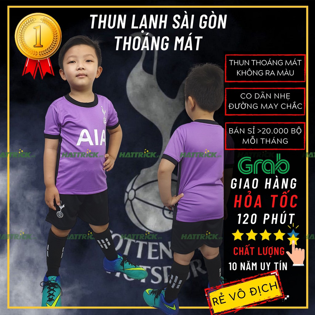 Đồ đá banh trẻ em cho bé trai, Tottenham tím 2021 (11kg-41kg), thun Sài Gòn thoáng mát, may chất lượng, xưởng bán sỉ