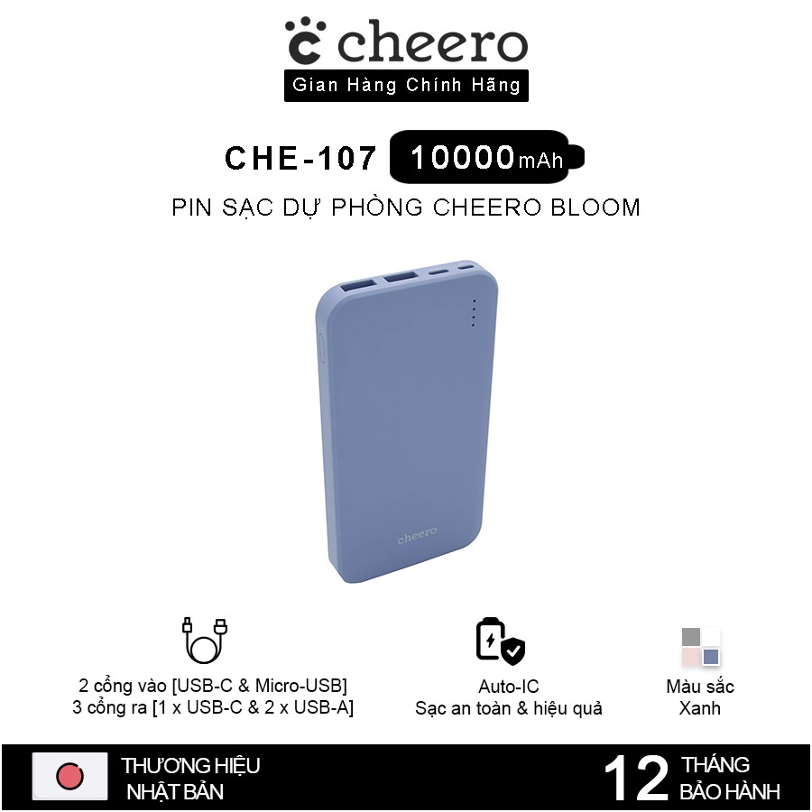 Pin Dự Phòng Sạc Nhanh CHEERO CHE-107 10000mAh - Hàng Chính Hãng