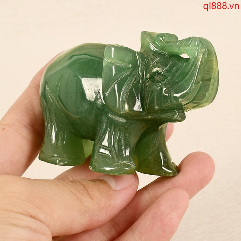 Tượng Voi Bằng Đá Ngọc Bích Tự Nhiên Dùng Trang Trí Bàn Làm Việc