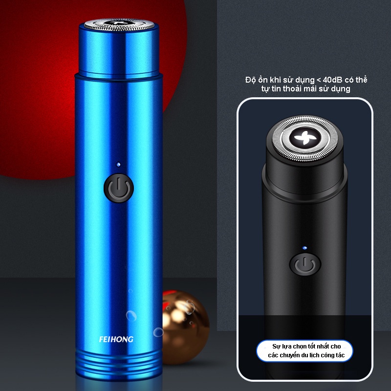 Máy cạo râu mini Feihong một đầu dùng pin sạc công suất 2W lưỡi dao kép bằng thép không rỉ có đèn báo led