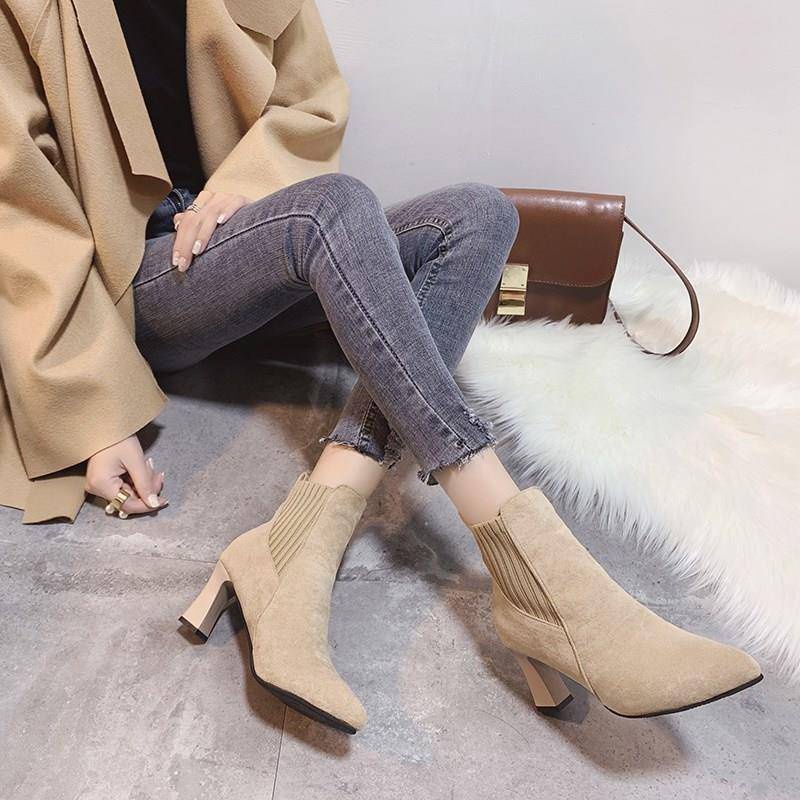 Giày Boot Cao Gót Mũi Nhọn Thiết Kế Mới Thời Trang Dành Cho Mùa Thu Đông