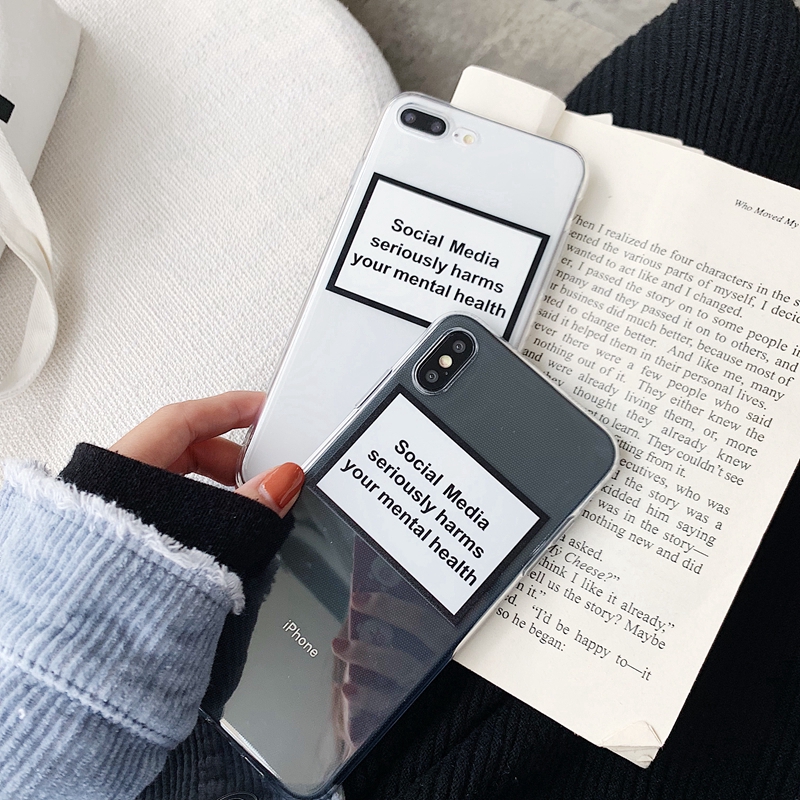 Ốp điện thoại trong suốt hình social media seriously harms your mental health cho IPHONE X XS MAX XR 11 8 7PRO MAX