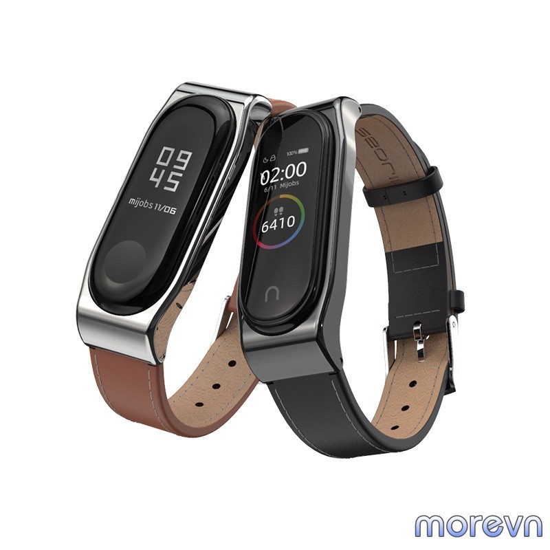 Dây đeo da bò Mi band 5, miband 6 chính hãng Mijobs - dây đeo thay thế mi band 6, miband 5 da bò mặt kim loại classic