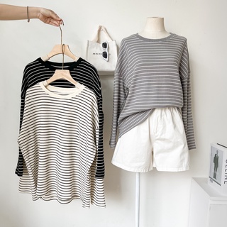Áo thun tay dài cổ tròn sọc 3 màu lenclothing 8798