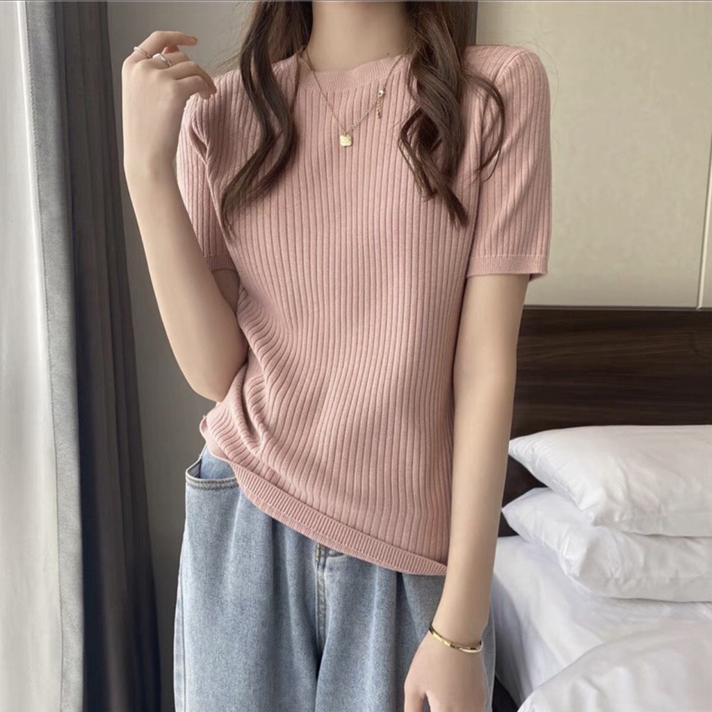 Áo len cộc tay trơn basic - bảng màu pastel