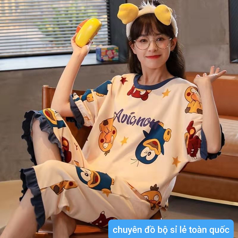 Đồ bộ nữ dễ thương, pijama, đầm ngủ cotton mặc nhà cao cấp tay cộc quần lửng mùa hè chất vải mềm mịn thoáng khí L01u