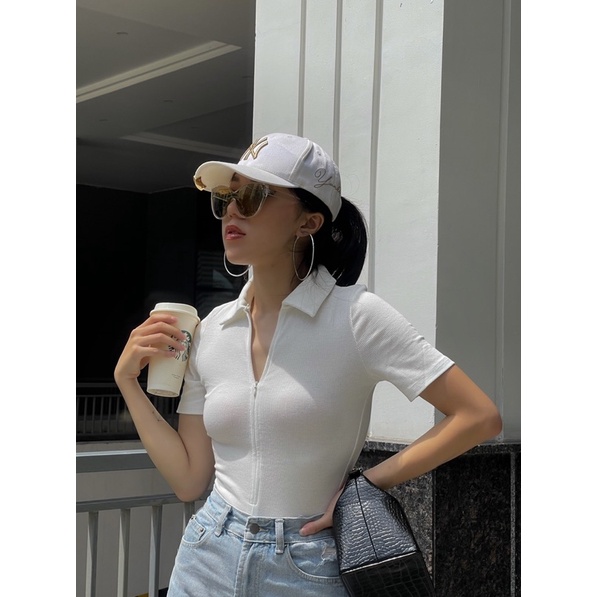 Ảnh thật/Có sẵn Áo cộc tay bodysuit có cúc bấm cố định trắng | BigBuy360 - bigbuy360.vn