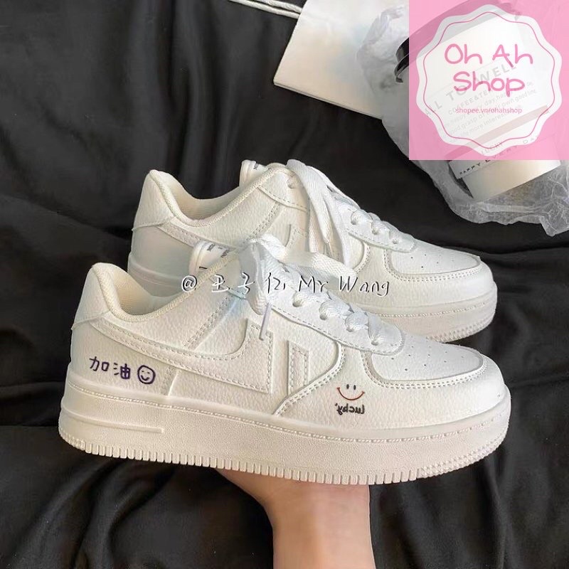 🍓 Giày nữ trắng giá rẻ giày nữ trắng độn đế bằng xinh xắn phong cách Hàn Quốc