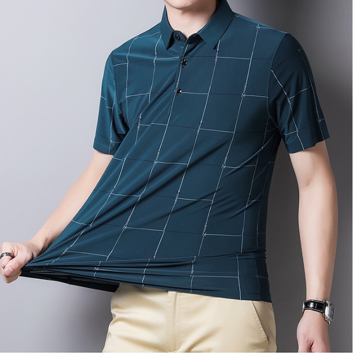 Áo Thun polo Tay Ngắn Dáng Ôm Vải Lụa Lạnh Mỏng Thoáng Khí In Họa Tiết Đơn Giản Thời Trang Cho Nam