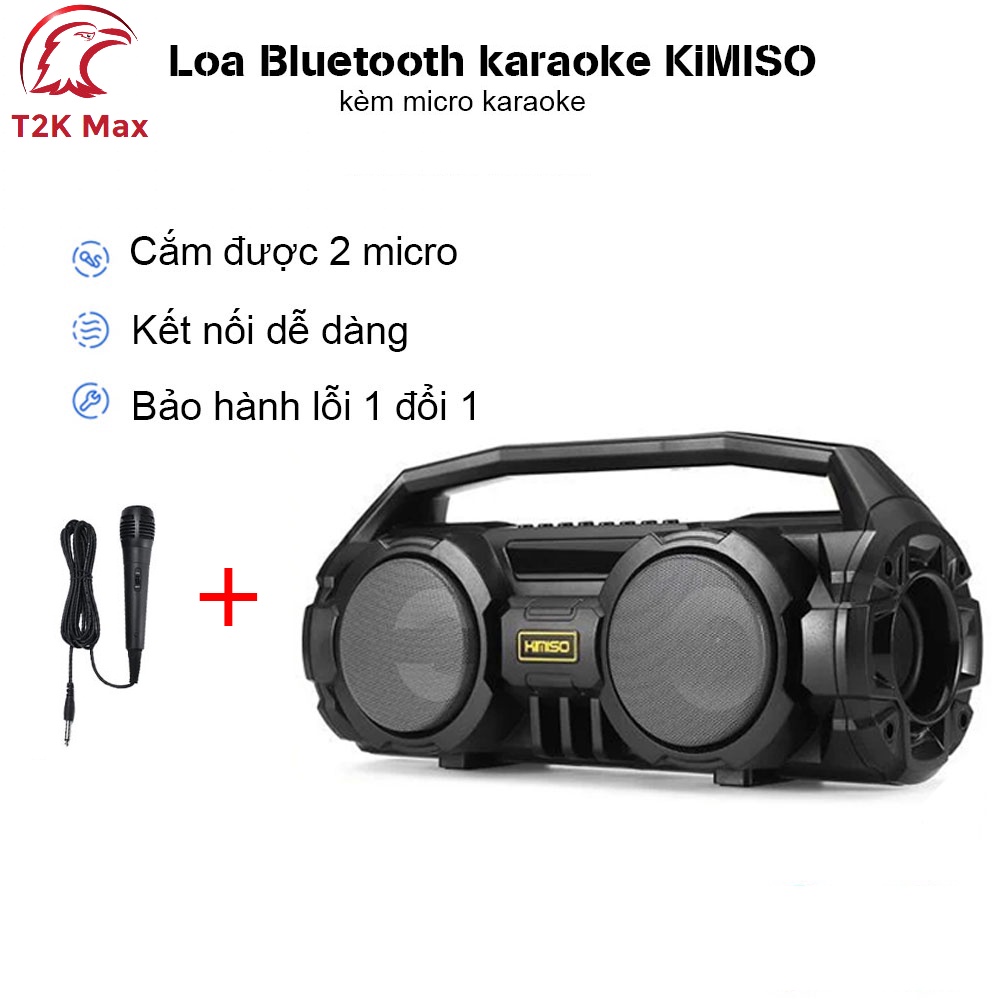 Loa kẹo kéo bluetooth KIMISO KM-S1 hát karaoke mini xách tay 2 bass nháy theo nhạc - Tặng kèm micro có dây