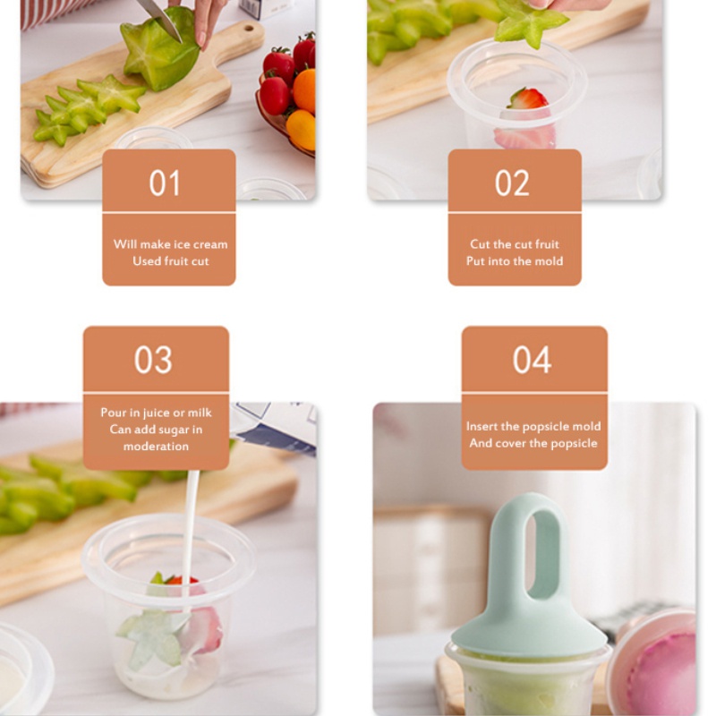 Bộ 2 Khuôn Silicone Làm Kem Que Mini Có Nắp Đậy