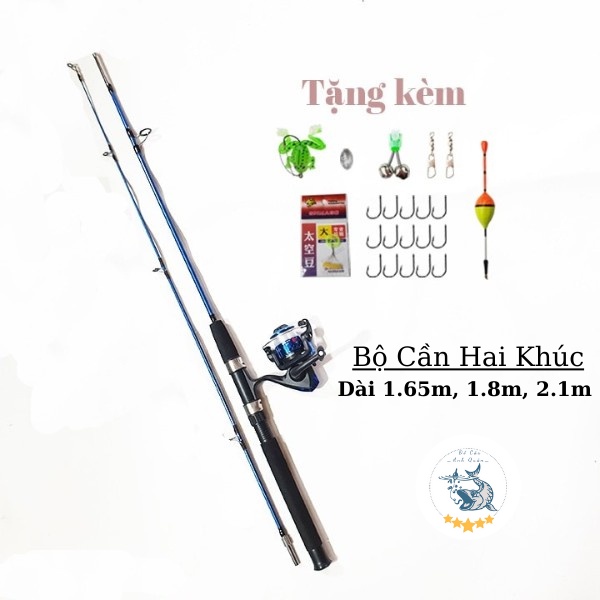 [Cần câu máy] Bộ cần câu máy 2 khúc đặc + Máy 200 Tặng kèm dây + phao câu + lưỡi câu + chì - Cần hai khúc