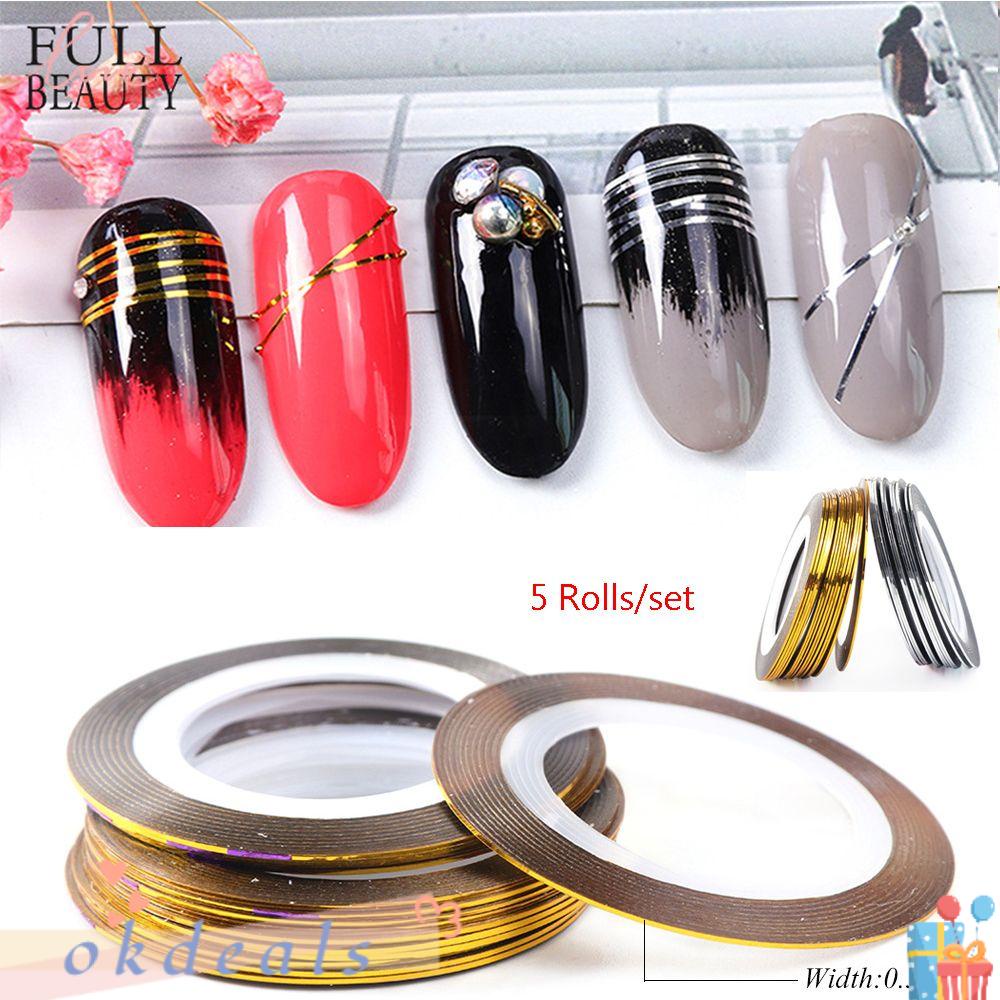 Bộ 5 Cuộn Băng Keo Dán Trang Trí Móng Tay Lấp Lánh 0.5mm