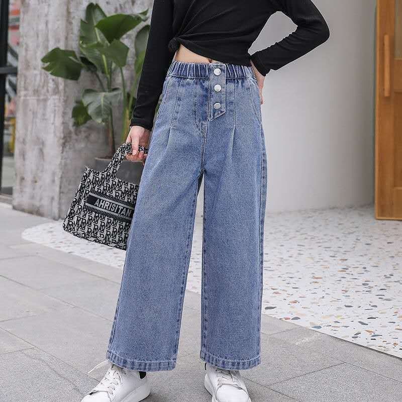 Quần jeans ống rộng phong cách Hàn Quốc cho bé gái