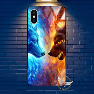 Ốp lưng kính cường lực iphone x, iphone xs, iphone xs max, iphone xr hình sói