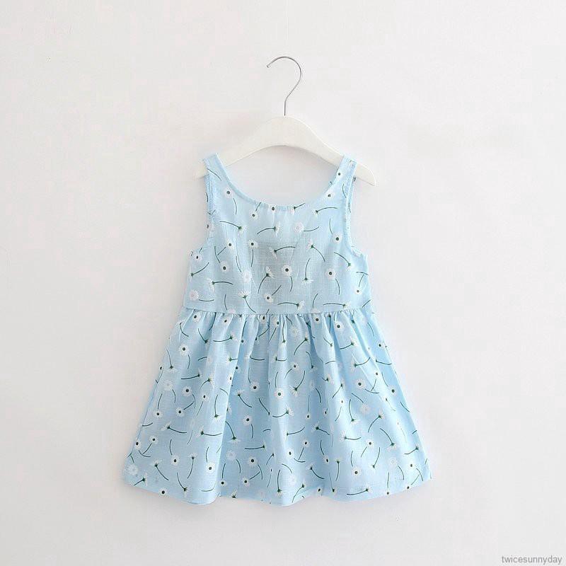 Đầm vải cotton in hoa cho bé gái