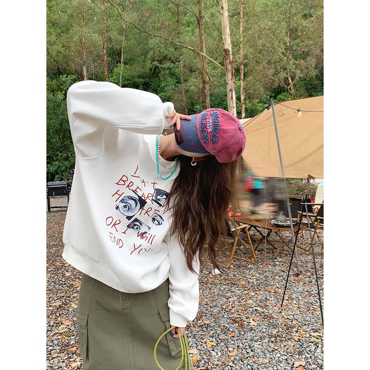 Áo Nỉ Dài Tay Cổ Tròn Dáng Rộng In Chữ Giản Dị Thời Trang Mùa Thu Dành Cho Nữ