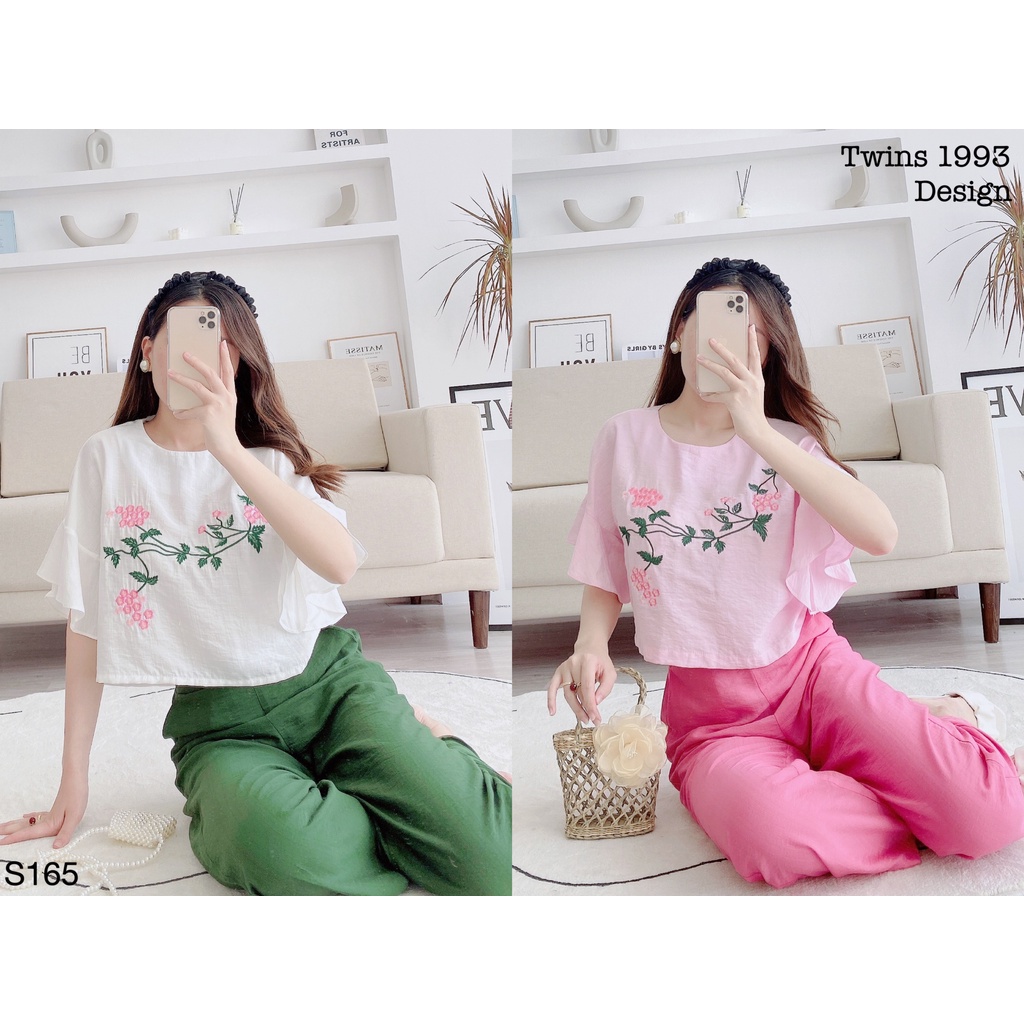 Bộ đồ nữ, bộ đũi nữ TWINS STORE thêu hoa dây, chất đũi siêu mát - S165