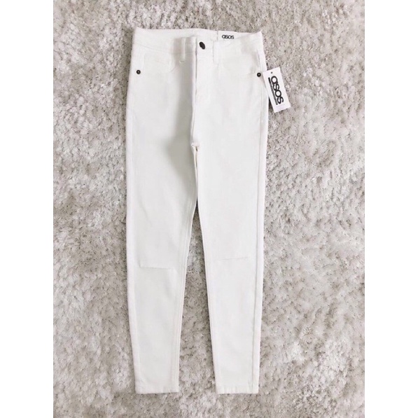 Quần jean skinny rách ngang gối lưng cao