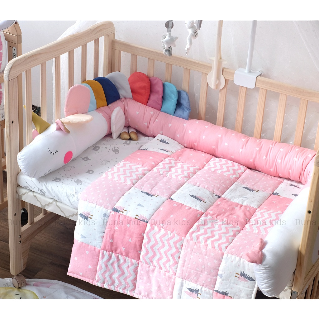 Quây cũi dài hình con thú cho bé RUNA KIDS chất liệu Cotton Hàn 100% cao cấp, bảo vệ an toàn giấc ngủ cho bé