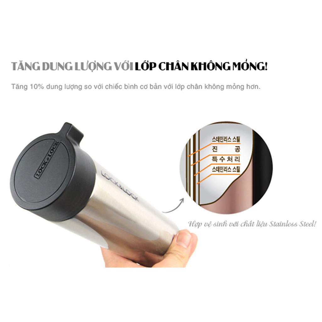 [Hình thật] Bình giữ nhiệt Lock&amp;Lock - Thép Không Gỉ (390ml)