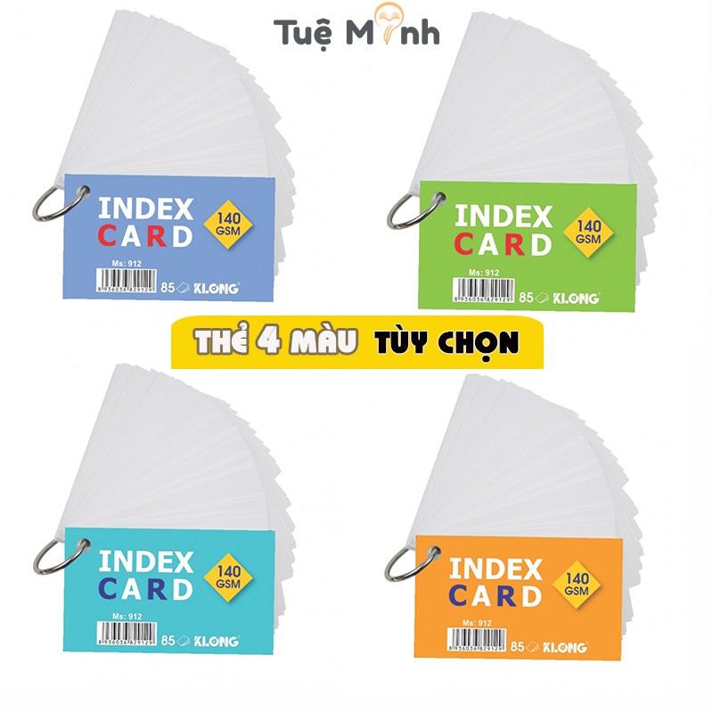 Tập thẻ Index Card A7 Klong Ms 912 [Chọn Màu] 85 tờ học ngoại ngữ, thẻ ghi nhớ flashcard Klong