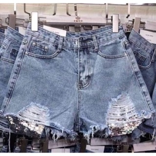 Quần Short jean nữ rách lưng cao thời trang hình thật . Size 26-32