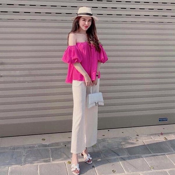 Áo trễ vai tay bồng nữ áo kiểu bánh bèo tay phồng LD018