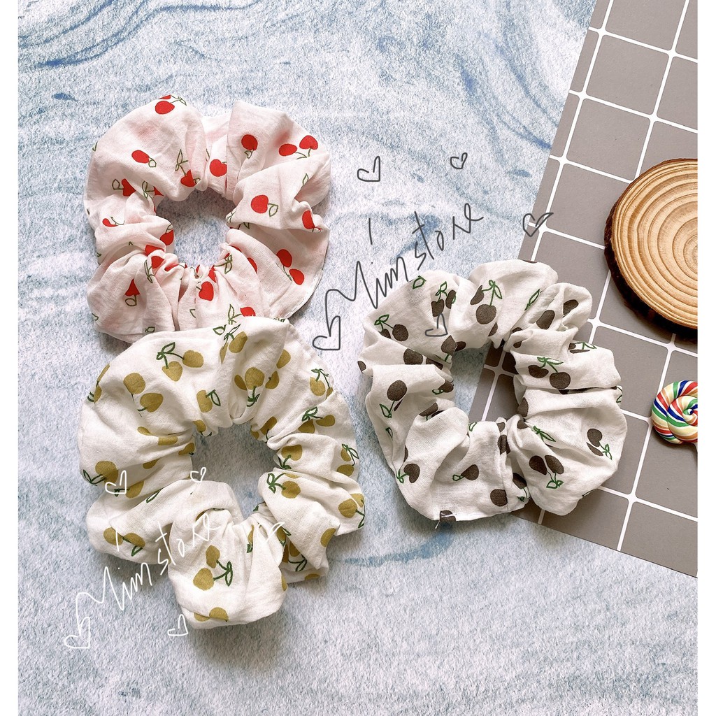 {Ảnh thật} CỘT TÓC VẢI SCRUNCHIES CHERRY M3- THỜI TRANG NỮ XINH GIÁ RẺ