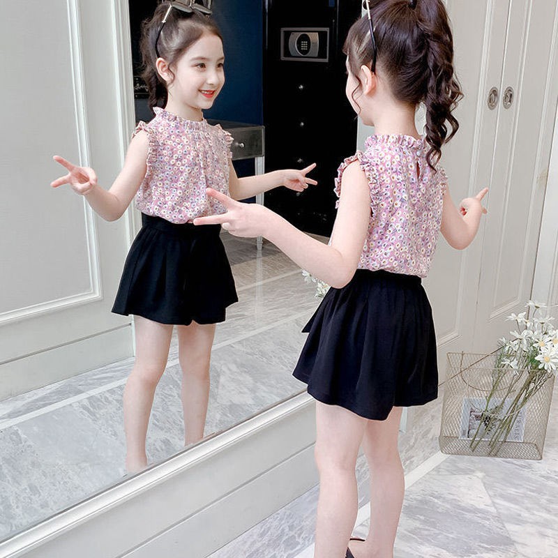 Girls' western style suit skirt summer dress fashionable children's net red two-piece short-sleeved princess dress 2021 new [issued on May 27]