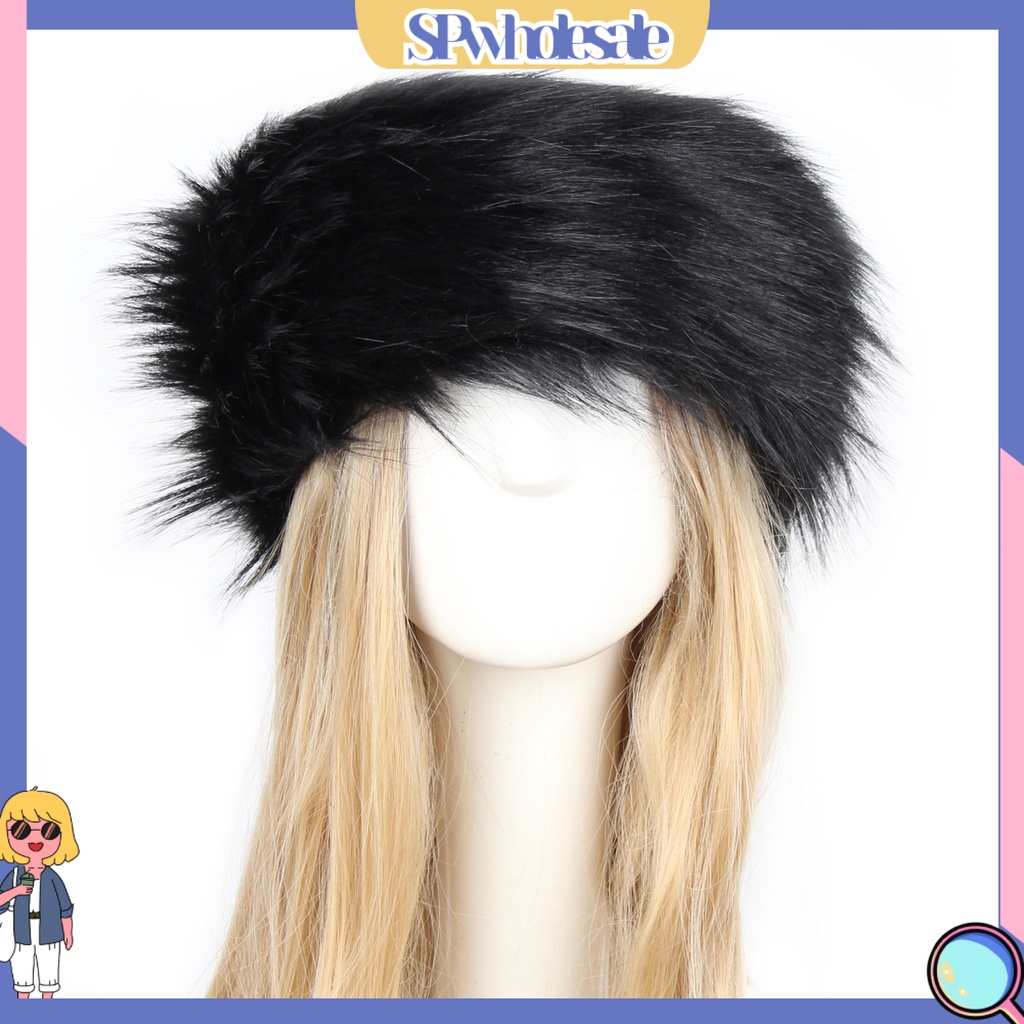 &lt; Stpw &gt; Mũ Turban Rộng Vành Phối Lông Giả Dày Dặn Dễ Phối Đồ Trượt Tuyết Cho Nữ