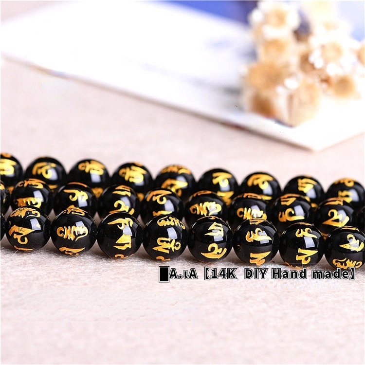 █diy●G Stamping Chuỗi Hạt Đá Onyx Bán Tự Nhiên Sáu Cánh Màu Đen