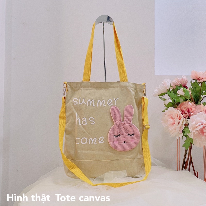 Túi xách tote thỏ canvas vừa A4 đeo vai đeo chéo 3D có khoá kéo thời trang xinh xắn mùa hè Diomi