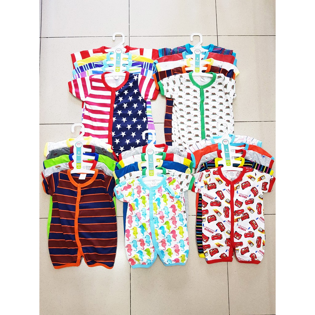 Combo 5 body nút giữa họa tiết sọc và thú cho bé trai ( màu ngẫu nhiên)