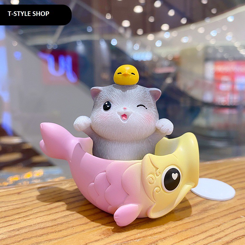 Tượng lắc lư để bàn - xe hơi Mèo Cá chép FULL BOX