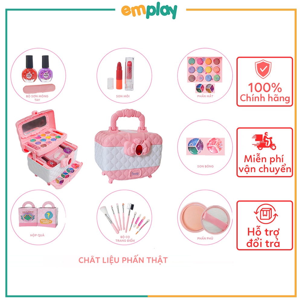 Đồ trang điểm cho bé gái màu hồng cao cấp Emplay bộ đồ làm đẹp chất thật cho bé từ 3 tuổi