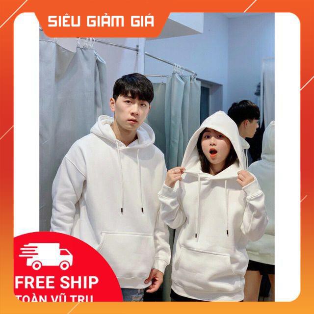 Áo hoodie trơn basic trắng đen Unisex