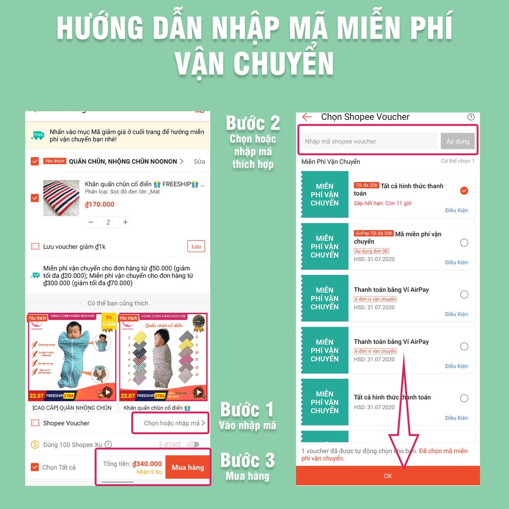 [Mã FMCG8 giảm 8% đơn 500K] Nhộng Ngủ NOONON Cao Cấp Không Khóa Tay -Túi Ngủ Cho bé mã NKT01